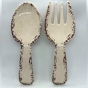 Tommy Bahama  Melamine Salad Serving Set Melamine Fork & Spoon Beige Crackle